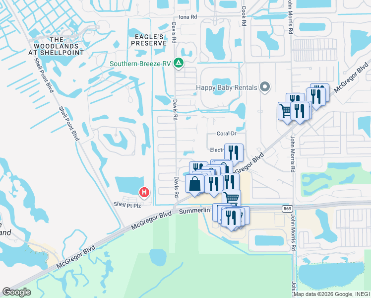 map of restaurants, bars, coffee shops, grocery stores, and more near 16751 Coconut Key Drive in Fort Myers