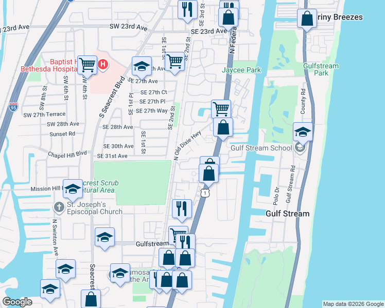 map of restaurants, bars, coffee shops, grocery stores, and more near 115 Miller Road in Delray Beach