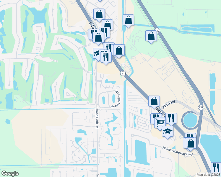 map of restaurants, bars, coffee shops, grocery stores, and more near 6133 Forest Villas Circle in Fort Myers