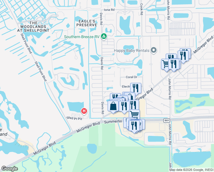 map of restaurants, bars, coffee shops, grocery stores, and more near 16751 Coconut Key Drive in Fort Myers