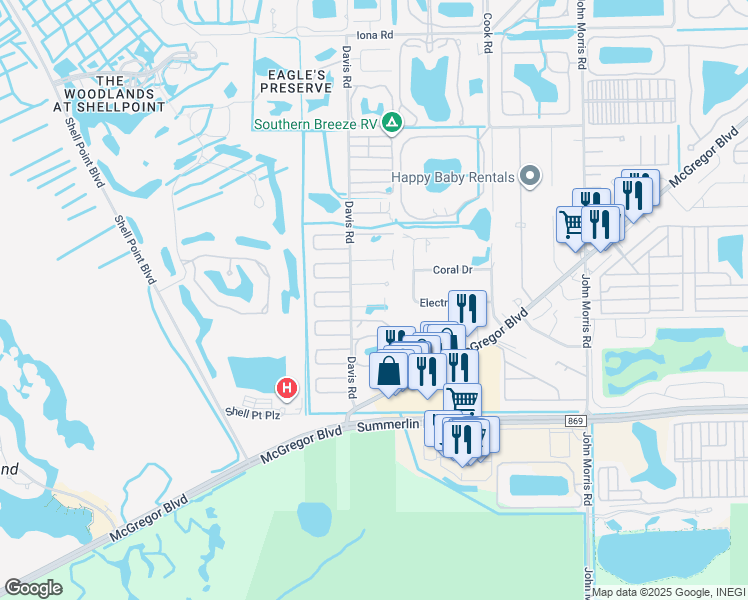 map of restaurants, bars, coffee shops, grocery stores, and more near 16751 Coconut Key Drive in Fort Myers