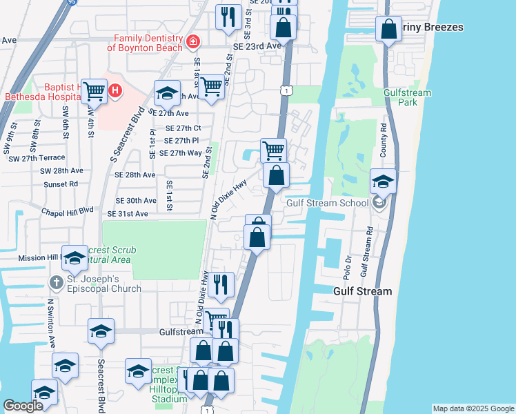 map of restaurants, bars, coffee shops, grocery stores, and more near 3065 South Federal Highway in Delray Beach