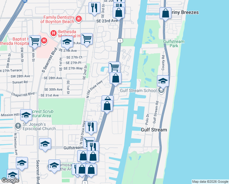 map of restaurants, bars, coffee shops, grocery stores, and more near 3547 Federal Highway in Delray Beach