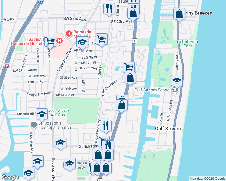 map of restaurants, bars, coffee shops, grocery stores, and more near 4 Gibbs Road in Delray Beach
