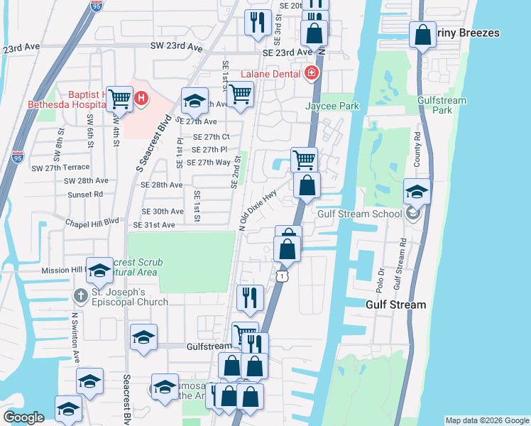 map of restaurants, bars, coffee shops, grocery stores, and more near 3804 Wall Street in Delray Beach