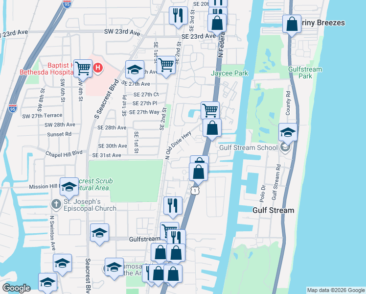 map of restaurants, bars, coffee shops, grocery stores, and more near 3804 Wall Street in Delray Beach
