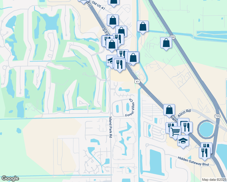 map of restaurants, bars, coffee shops, grocery stores, and more near 6043 Timberwood Circle in Fort Myers