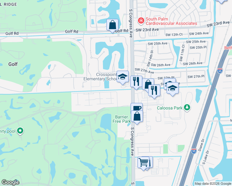 map of restaurants, bars, coffee shops, grocery stores, and more near 1502 Palmland Drive in Boynton Beach