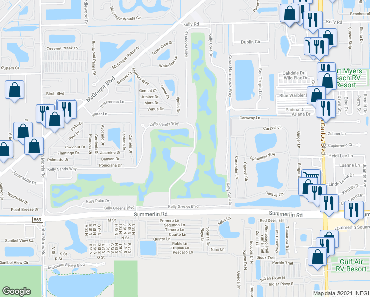 map of restaurants, bars, coffee shops, grocery stores, and more near 12191 Kelly Sands Way in Fort Myers
