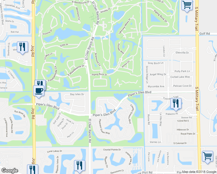 map of restaurants, bars, coffee shops, grocery stores, and more near 5884 Forest Grove Drive in Boynton Beach
