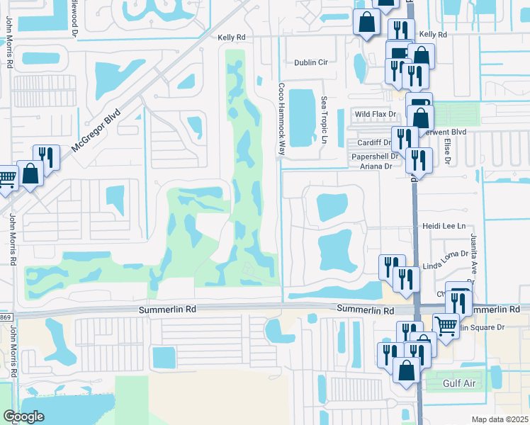 map of restaurants, bars, coffee shops, grocery stores, and more near 16440 Kelly Cove Drive in Fort Myers