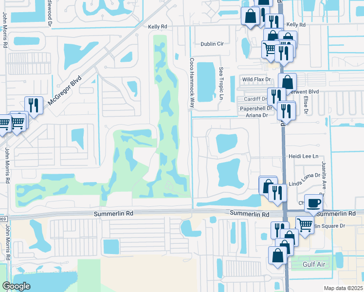 map of restaurants, bars, coffee shops, grocery stores, and more near 16440 Kelly Cove Drive in Fort Myers
