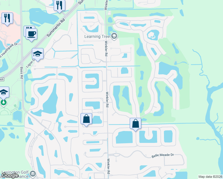 map of restaurants, bars, coffee shops, grocery stores, and more near 16708 Wellington Lakes Circle in Fort Myers