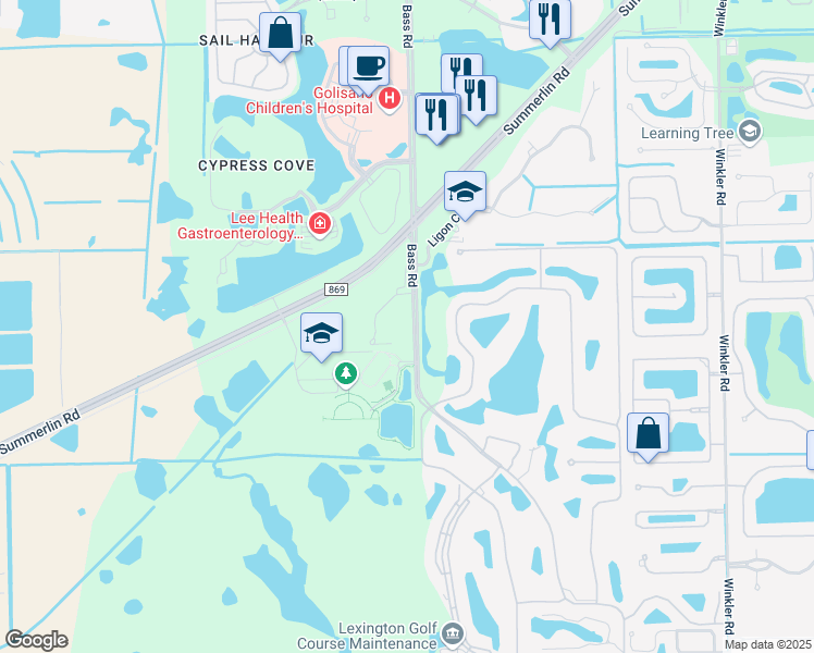 map of restaurants, bars, coffee shops, grocery stores, and more near 9731 Commerce Center Court in Fort Myers