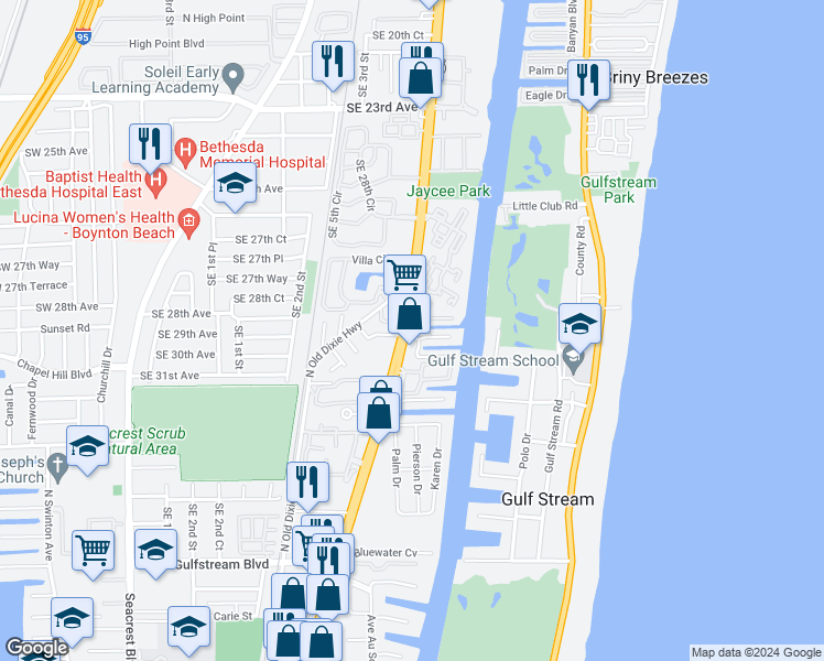 map of restaurants, bars, coffee shops, grocery stores, and more near 3281 Estancia Lane in Boynton Beach