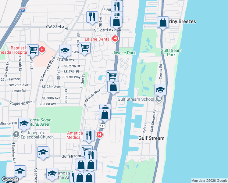 map of restaurants, bars, coffee shops, grocery stores, and more near 3065 South Federal Highway in Delray Beach