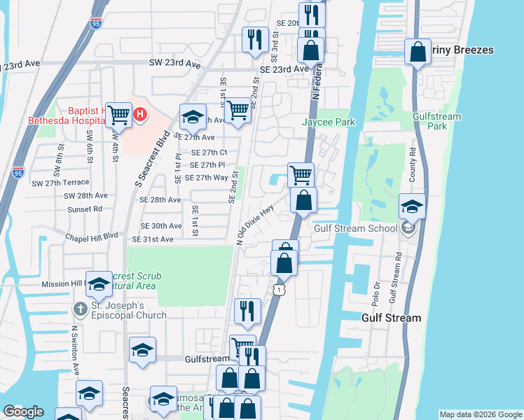 map of restaurants, bars, coffee shops, grocery stores, and more near 3804 Wall Street in Delray Beach