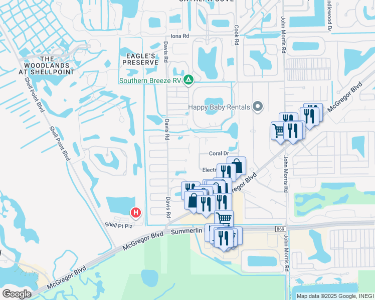 map of restaurants, bars, coffee shops, grocery stores, and more near 13425 Pine Needle Lane in Fort Myers