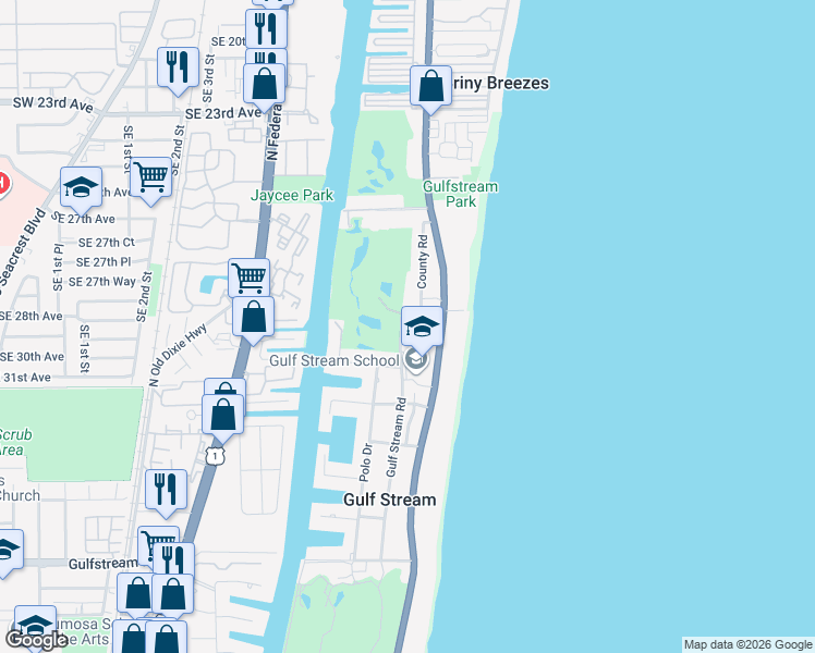 map of restaurants, bars, coffee shops, grocery stores, and more near 246 Sea Road in Delray Beach