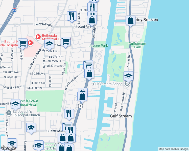 map of restaurants, bars, coffee shops, grocery stores, and more near 2870 Virginia Gardens Drive in Boynton Beach
