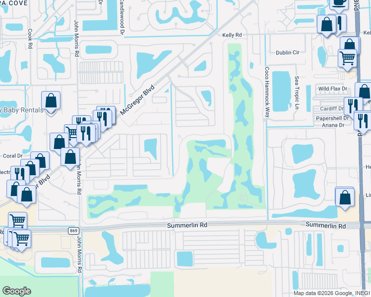 map of restaurants, bars, coffee shops, grocery stores, and more near 12491 Kelly Sands Way in Fort Myers