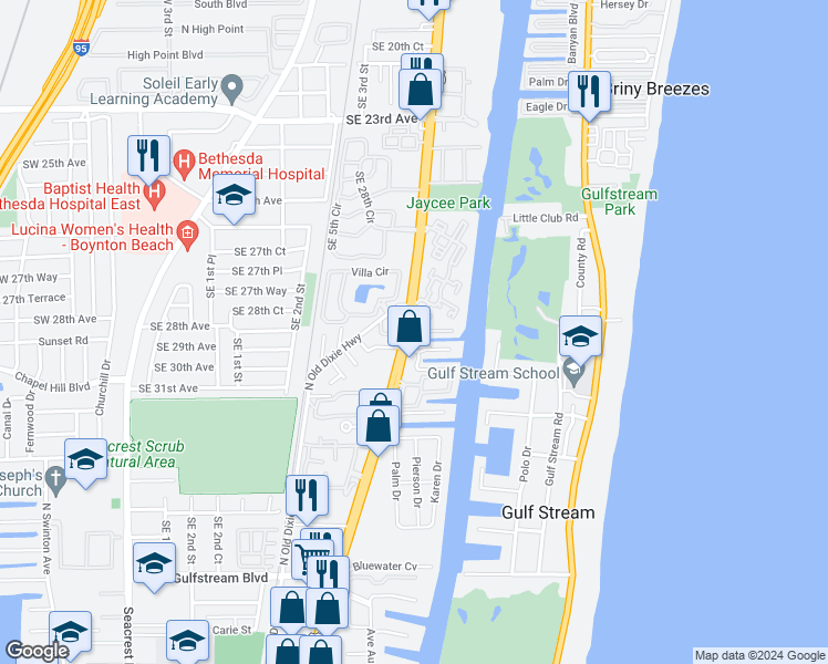 map of restaurants, bars, coffee shops, grocery stores, and more near 3211 Estancia Lane in Boynton Beach