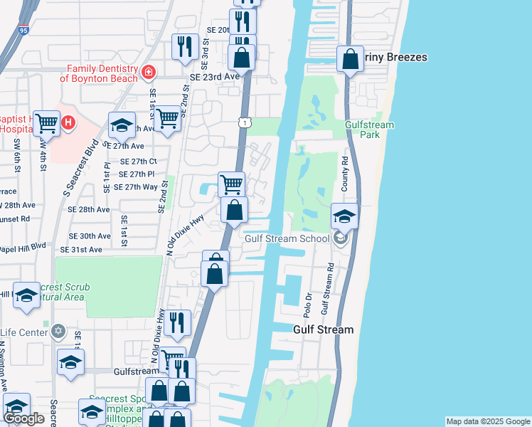 map of restaurants, bars, coffee shops, grocery stores, and more near 3 Virginia Gardens Drive in Boynton Beach