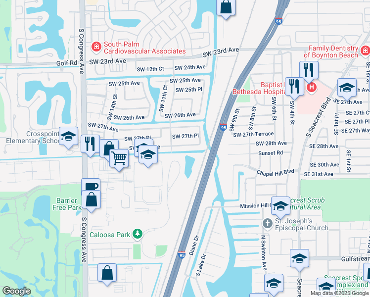 map of restaurants, bars, coffee shops, grocery stores, and more near 1087 Southwest 28th Avenue in Boynton Beach