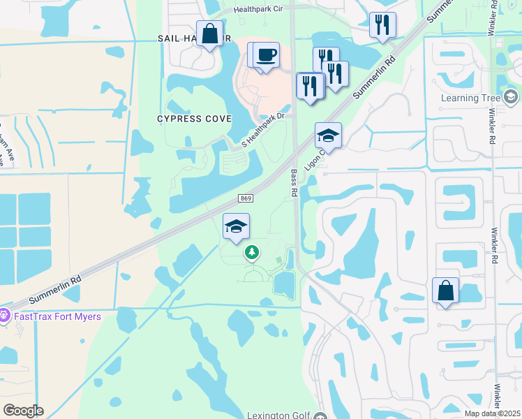 map of restaurants, bars, coffee shops, grocery stores, and more near County Road 869 in Fort Myers