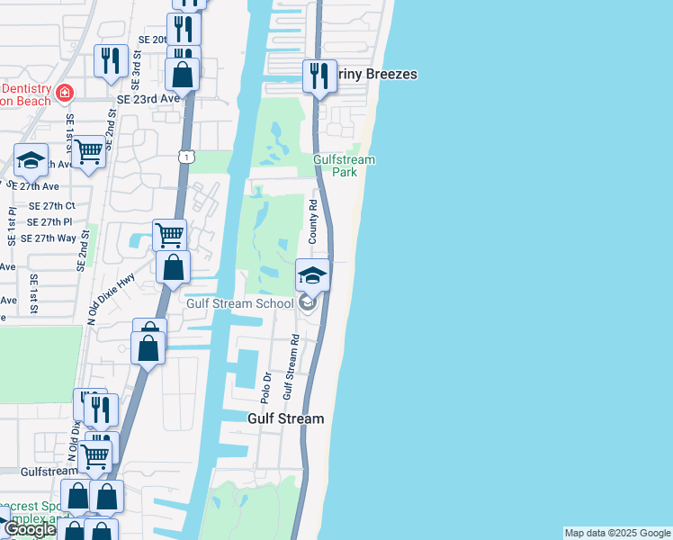 map of restaurants, bars, coffee shops, grocery stores, and more near 3901 North Ocean Boulevard in Delray Beach