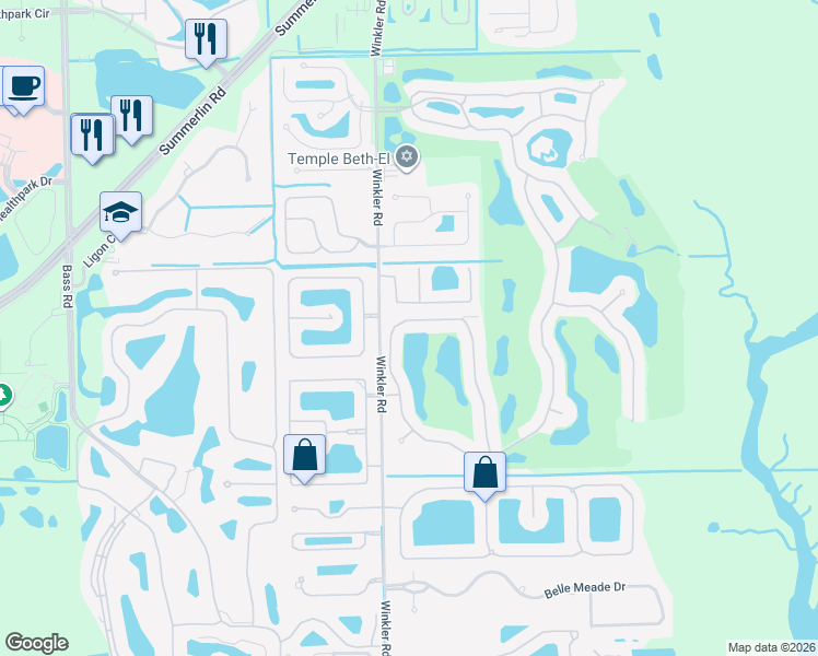 map of restaurants, bars, coffee shops, grocery stores, and more near 8651 Colony Trace Drive in Fort Myers
