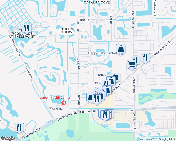map of restaurants, bars, coffee shops, grocery stores, and more near 13433 Heald Lane in Fort Myers