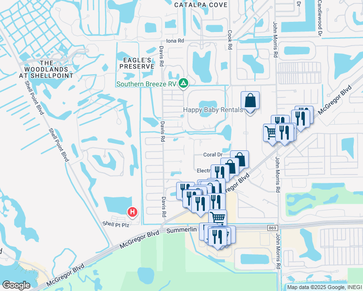 map of restaurants, bars, coffee shops, grocery stores, and more near 13433 Heald Lane in Fort Myers