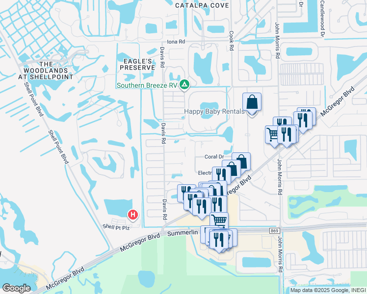 map of restaurants, bars, coffee shops, grocery stores, and more near 13433 Heald Lane in Fort Myers