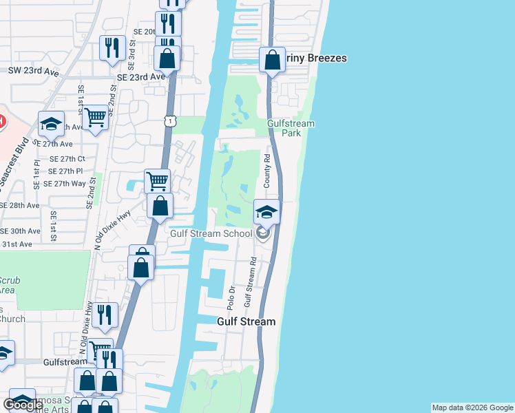 map of restaurants, bars, coffee shops, grocery stores, and more near 246 Sea Road in Delray Beach