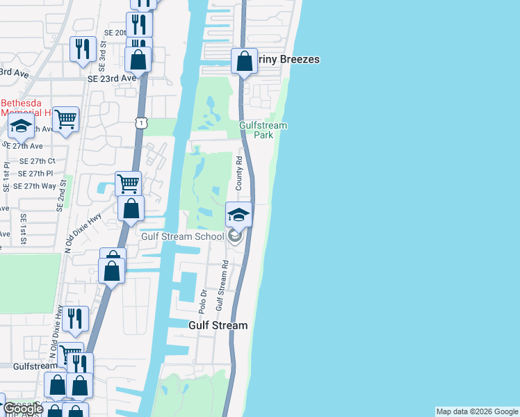 map of restaurants, bars, coffee shops, grocery stores, and more near 3851 North Ocean Boulevard in Delray Beach