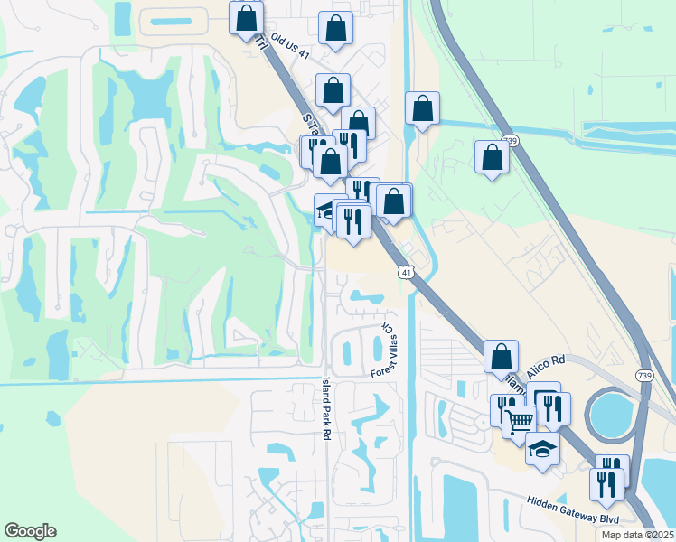 map of restaurants, bars, coffee shops, grocery stores, and more near 6232 Timberwood Circle in Fort Myers