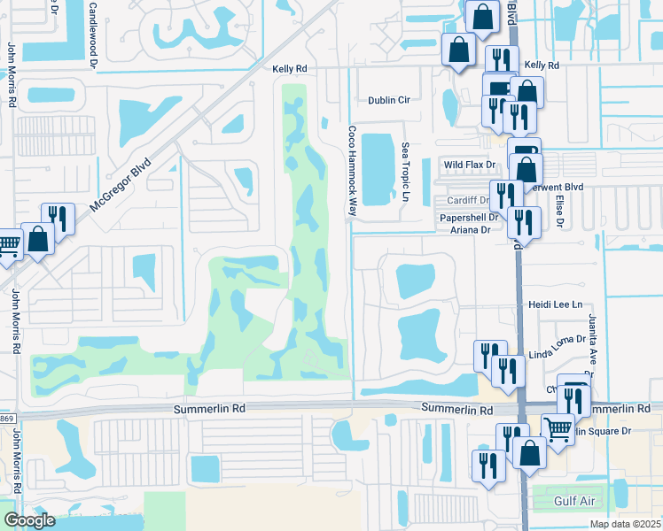 map of restaurants, bars, coffee shops, grocery stores, and more near 16380 Kelly Cove Drive in Fort Myers