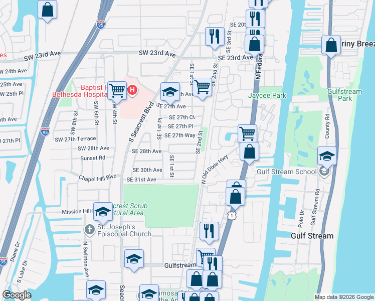 map of restaurants, bars, coffee shops, grocery stores, and more near 176 Southeast 28th Court in Boynton Beach