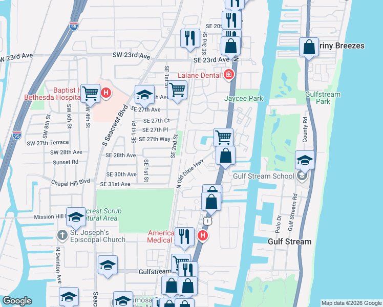 map of restaurants, bars, coffee shops, grocery stores, and more near 1304 Villa Circle in Boynton Beach