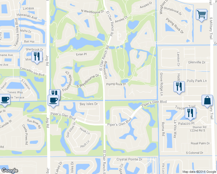 map of restaurants, bars, coffee shops, grocery stores, and more near 5980 Forest Grove Drive in Boynton Beach