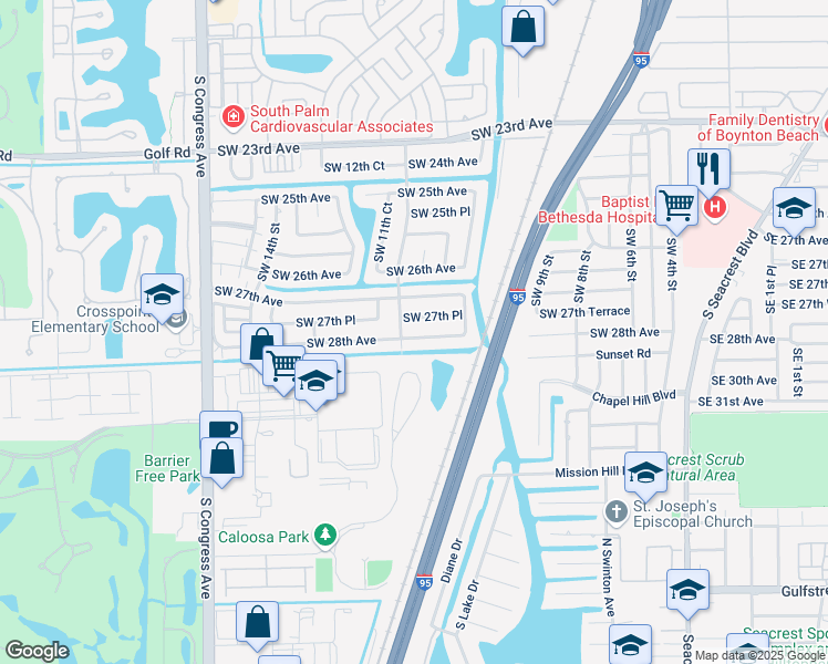 map of restaurants, bars, coffee shops, grocery stores, and more near 1087 Southwest 28th Avenue in Boynton Beach