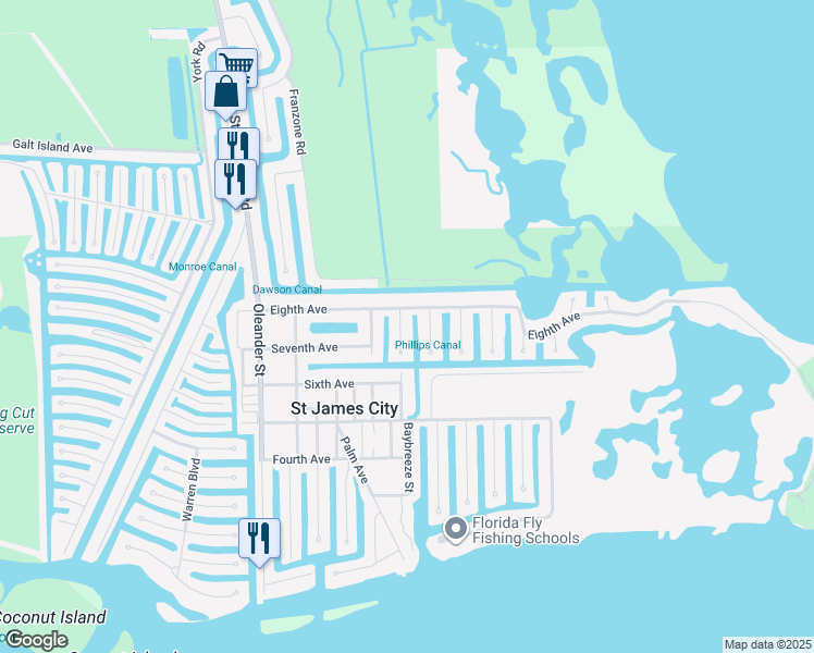 map of restaurants, bars, coffee shops, grocery stores, and more near 2753 Heron Court in Saint James City