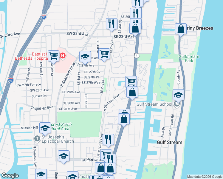 map of restaurants, bars, coffee shops, grocery stores, and more near 1304 Villa Circle in Boynton Beach