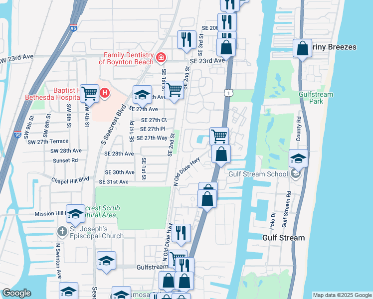 map of restaurants, bars, coffee shops, grocery stores, and more near 1304 Villa Circle in Boynton Beach