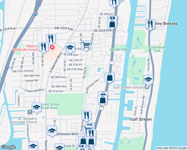 map of restaurants, bars, coffee shops, grocery stores, and more near 824 Villa Circle in Boynton Beach