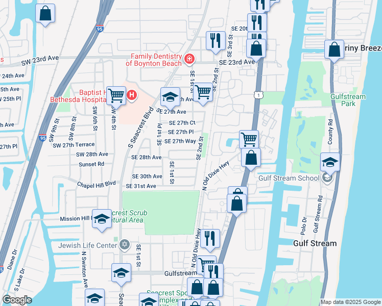 map of restaurants, bars, coffee shops, grocery stores, and more near 176 Southeast 28th Court in Boynton Beach