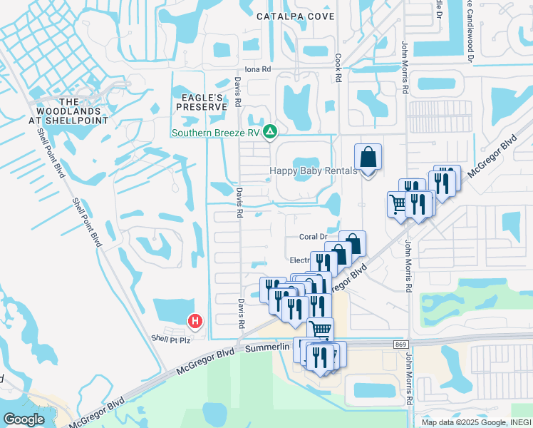 map of restaurants, bars, coffee shops, grocery stores, and more near 13433 Heald Lane in Fort Myers