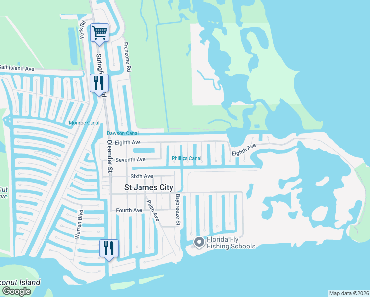 map of restaurants, bars, coffee shops, grocery stores, and more near 2753 Heron Court in Saint James City
