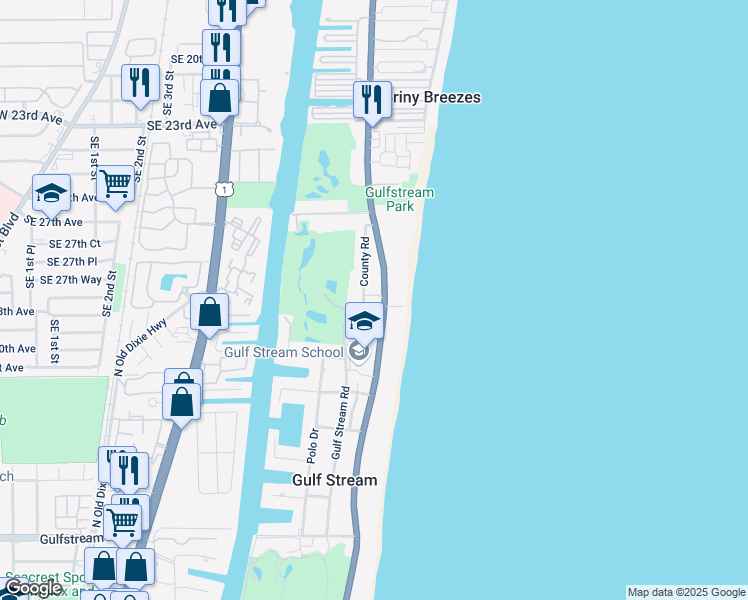 map of restaurants, bars, coffee shops, grocery stores, and more near 3900 North Ocean Boulevard in Delray Beach